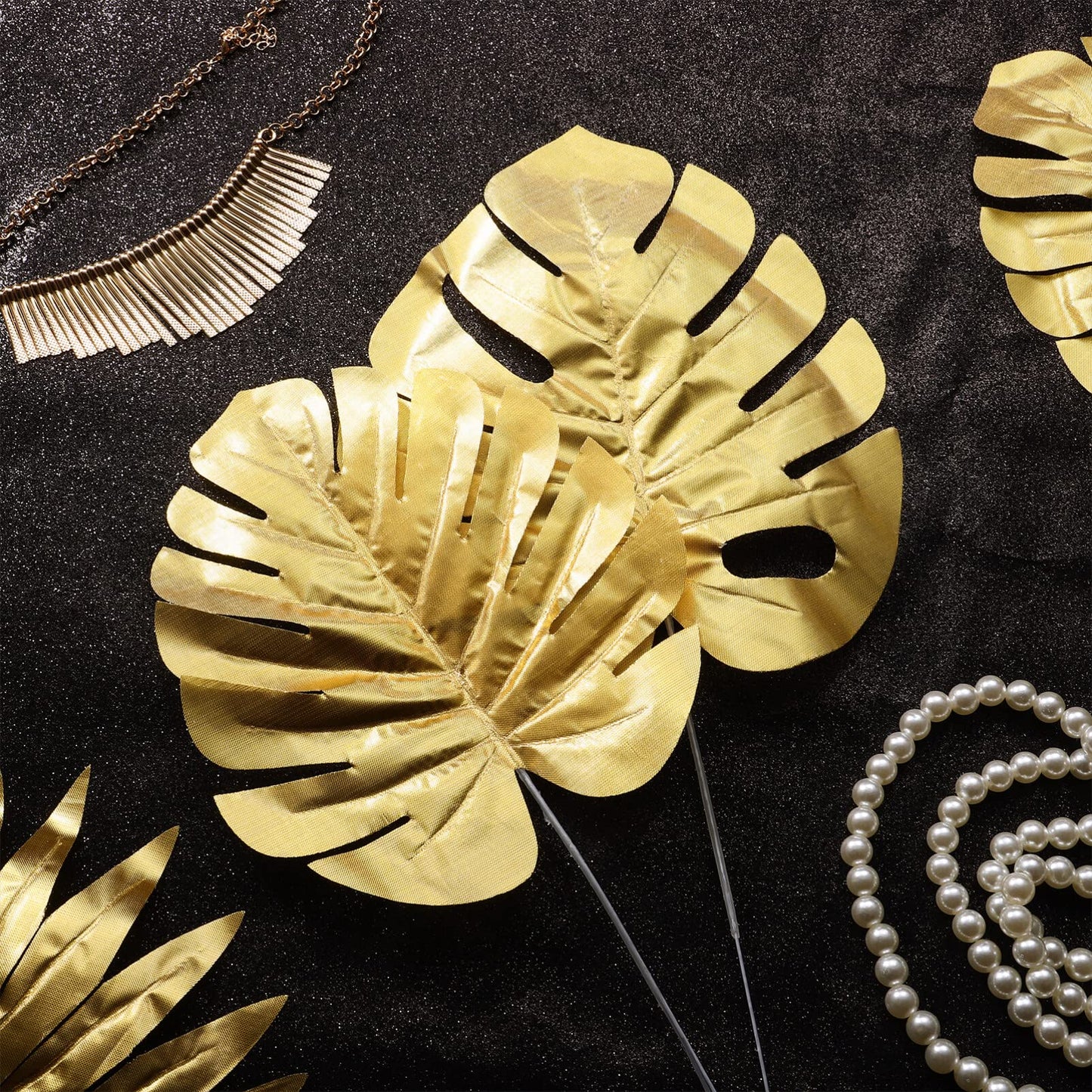 BESTOYARD 20pcs Artificial Plants Palm Leaves Plastic Gold Tropical Party Leaves Decorations Wedding Decorations Simulated Golden Turtle Leaf