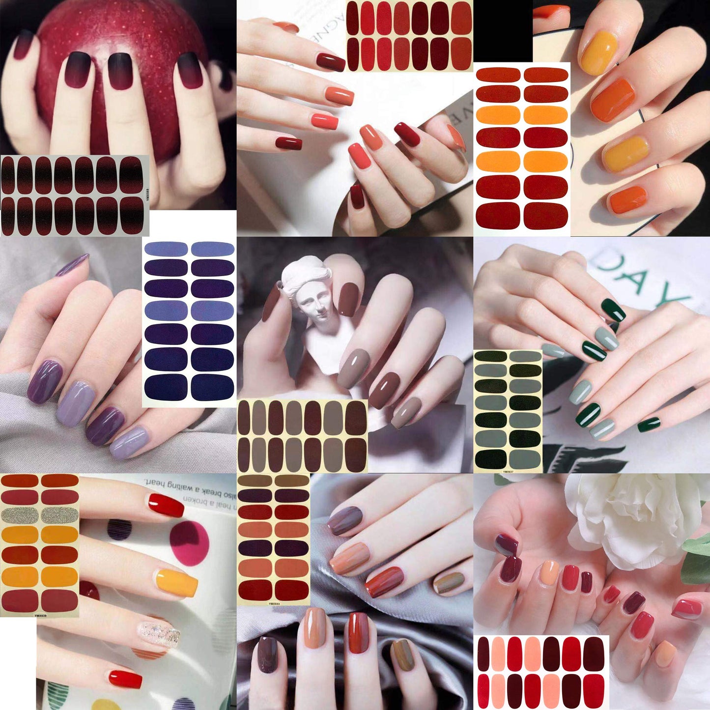 SILPECWEE 30 Sheets Adhesive Nail Polish Strips Stickers 1Pc Nail File Solid Color Ombre Nail Wraps Nail Art Decals Manicure Kit for Women