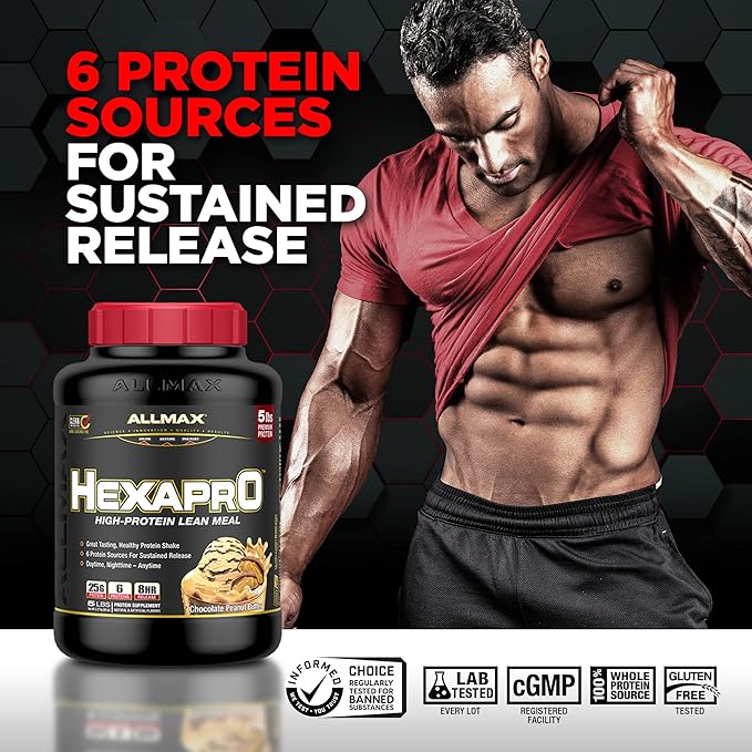 ALLMAX HEXAPRO, Chocolate Peanut Butter - 2 lb - 25 Grams of Protein Per Serving - 8-Hour Sustained Release - Zero Sugar - 21 Servings