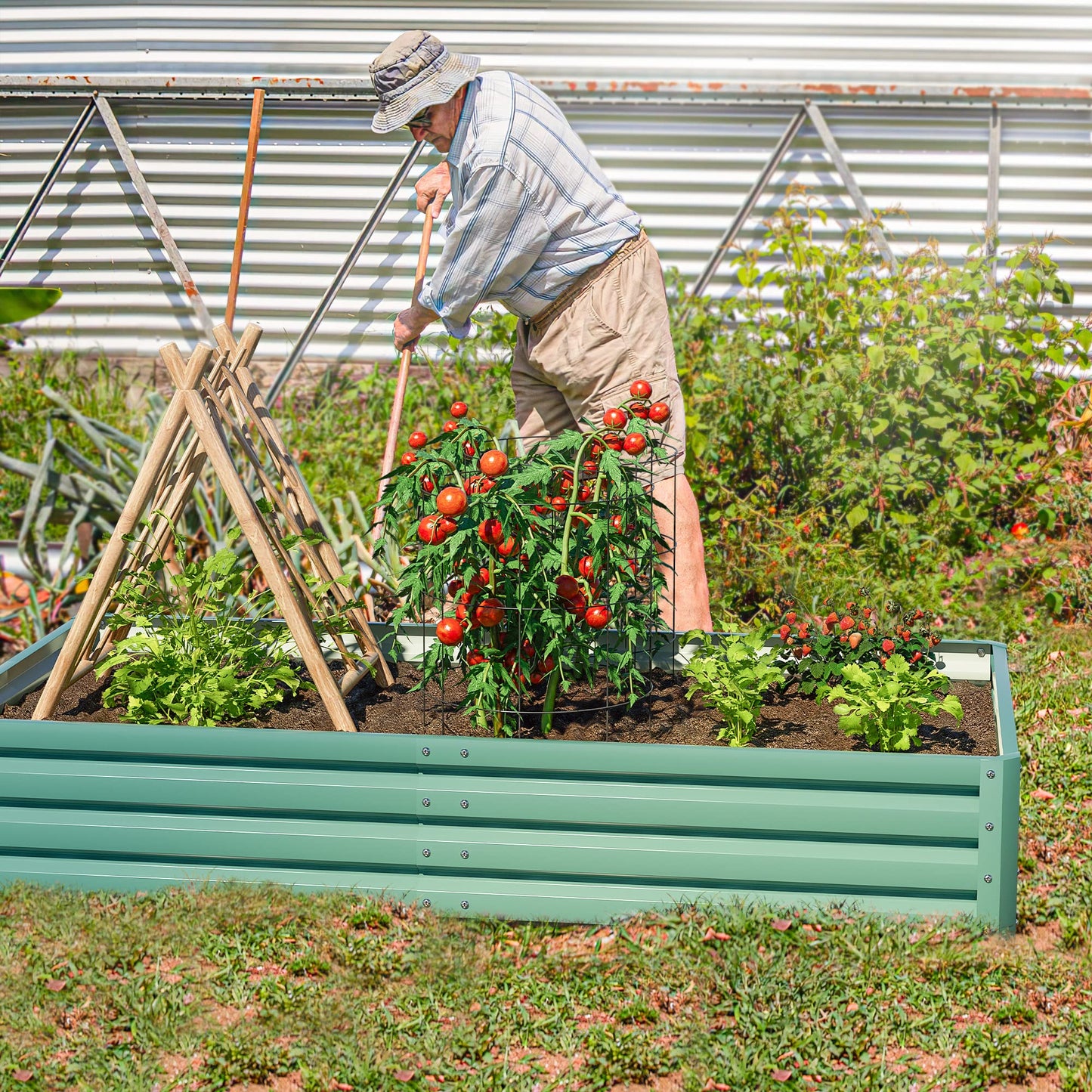 Flamaker 71x36x12in Galvanized Raised Garden Bed Elevated Outdoor Metal Planter Beds Deep Root Raised Planter Boxes with Support Bar for Planting Flowers, Herbs, Fruits