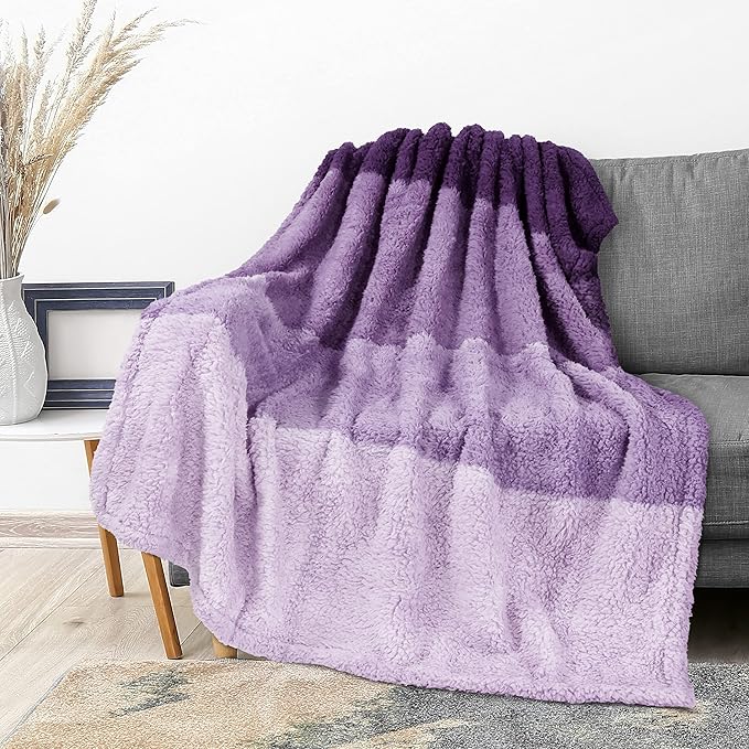PAVILIA Fluffy Sherpa Throw Blanket Ombre | Gradient Plush, Soft, Fuzzy, Decorative Accent Throw Blanket for Couch Sofa Bed | Cozy Warm Decorative Furry Faux Fur Blanket, 50x60 Inches Purple