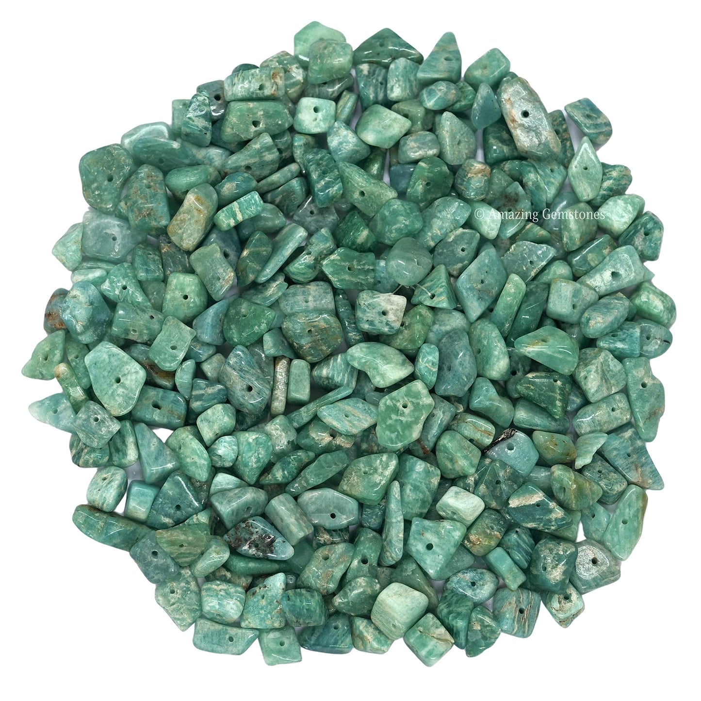 Amazonite Pre Drilled Natural Crystals Crushed Chips Beads for Jewelry Making, DIY Handmade Healing Crystals (25 Inch Strand)