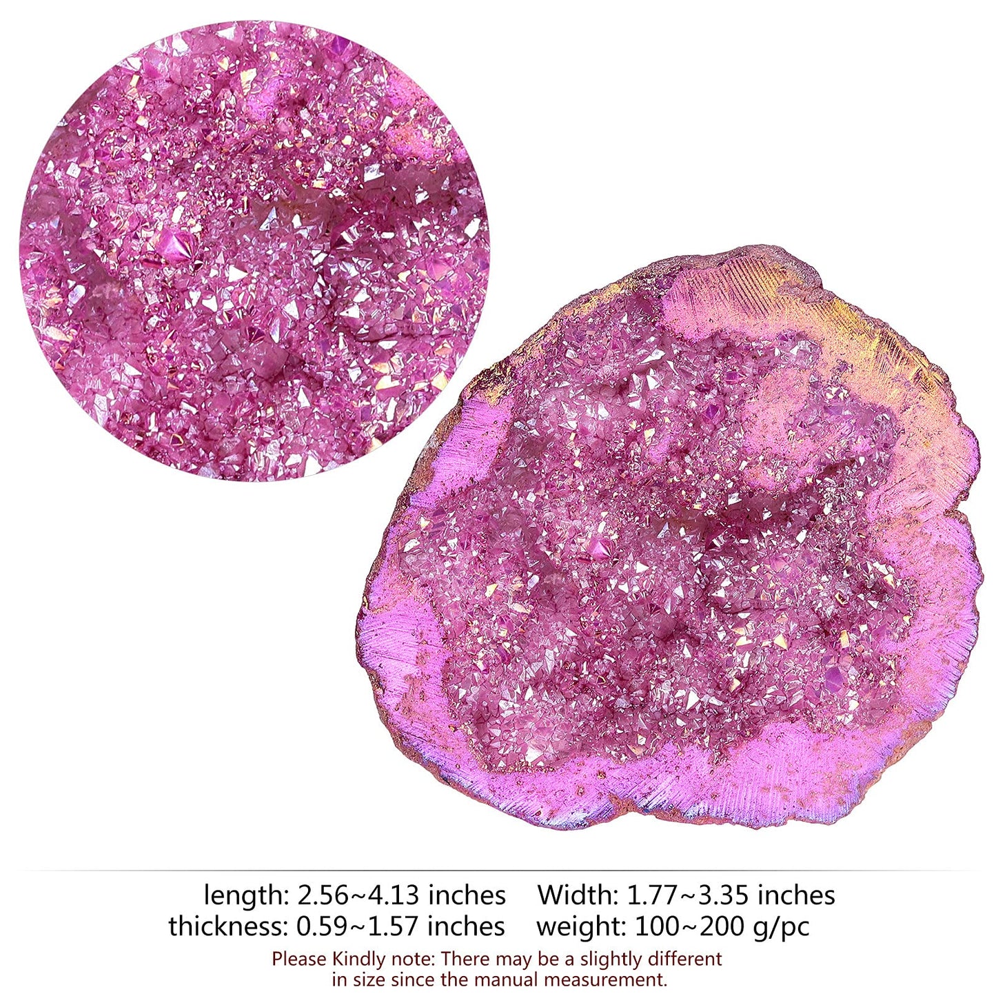 mookaitedecor Angel Aura Quartz Geode Stone Titanium Coated Natural Rock Crystal Cluster Specimen for Reiki Healing Meditation Home Decor 0.22-0.44 LB, Fushcia
