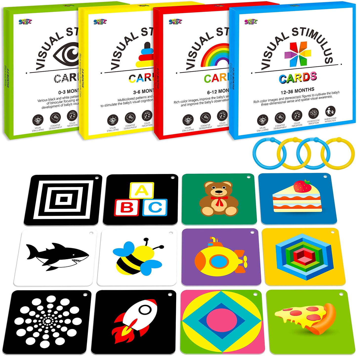 100 PCS 200 Page Black White Colorful 3D Visual Stimulation Baby Flashcard for Newborn Baby Infant Gift (, 5.5” X 5.5”)