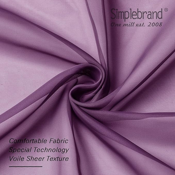 Simplebrand Plum Sheer Curtains 63 Inch Length 2 Panels, Rod Pocket Solid Color Window Sheer Curtain Panels, Elegant Curtains & Drapes for Living Room, Bedroom 2 Panels (Plum, 42" W x 63" L)