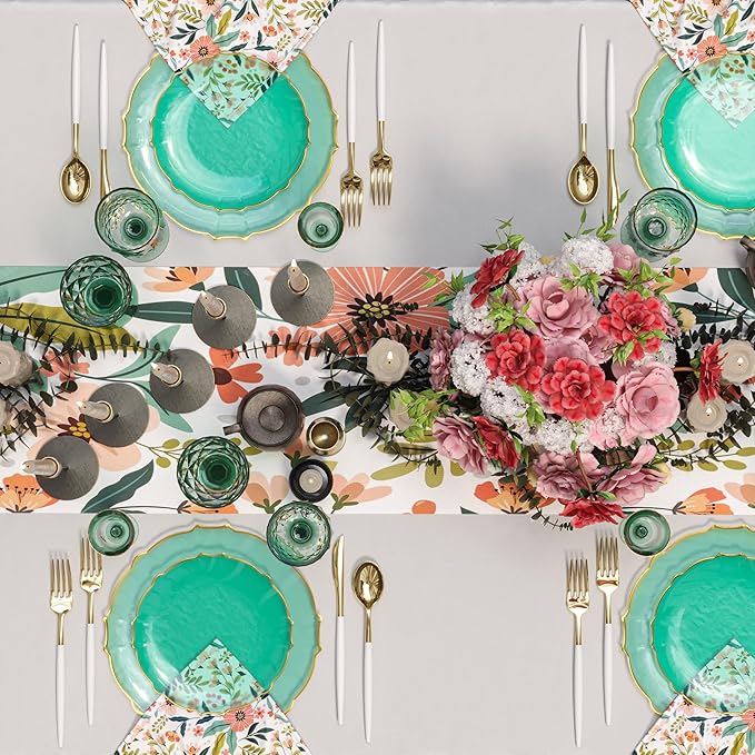 Mint & Gold Rim Disposable Party Plates 40pc – Fancy Plastic Dinnerware Set for 20 Guests | Dessert & Dinner
