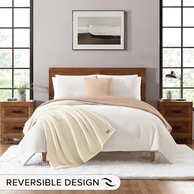 UGG Remina Comforter Set 5 Piece Bed in a Bag with Throw Blanket, Decorative Pillow, Shams, and Reversible Comforter Hypoallergenic Washable Luxury Warm Fluffy Bedding Set, Full/Queen, Brown Birch