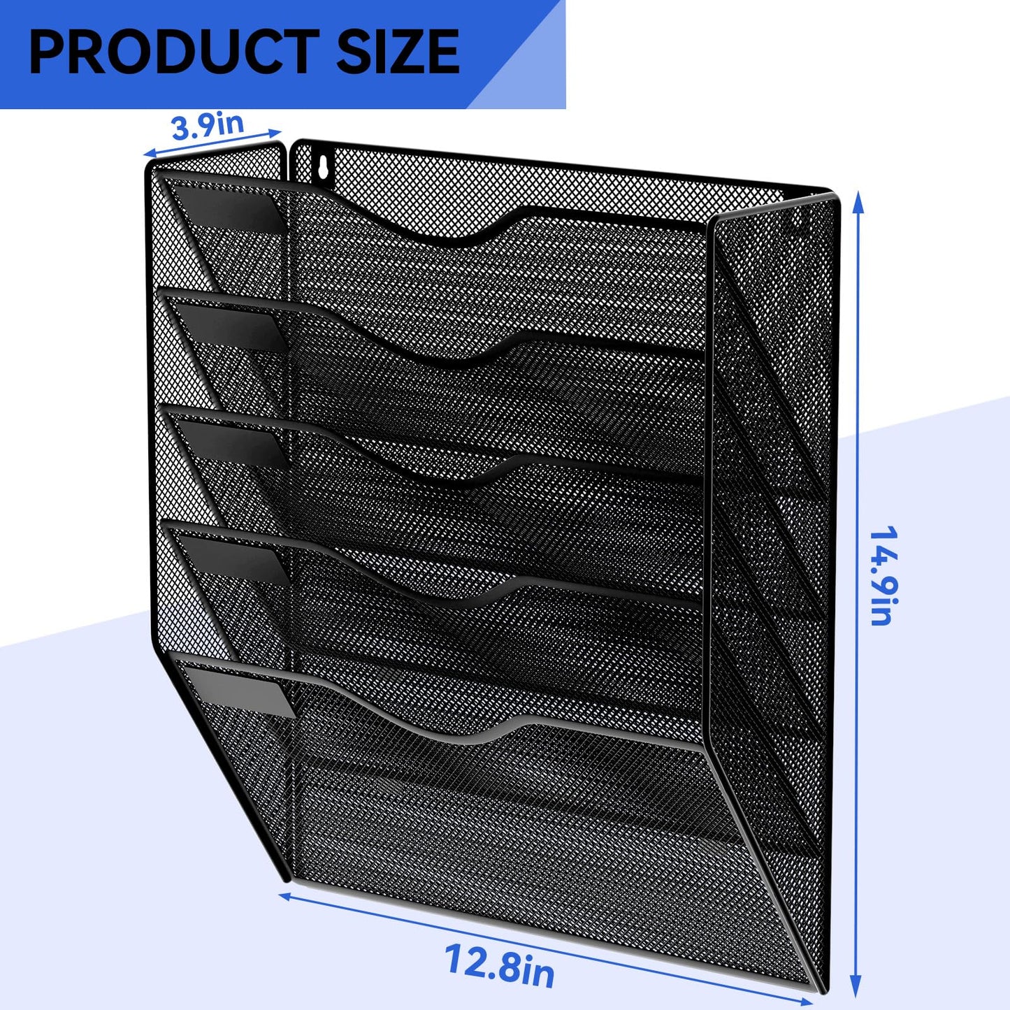GDINDINFAN 5 Pockets Hanging Wall File Organizer Mail Holder, Wall Mounted Paper Document Folder Holder, Clipboard Storage Organization Magazine Rack, Black