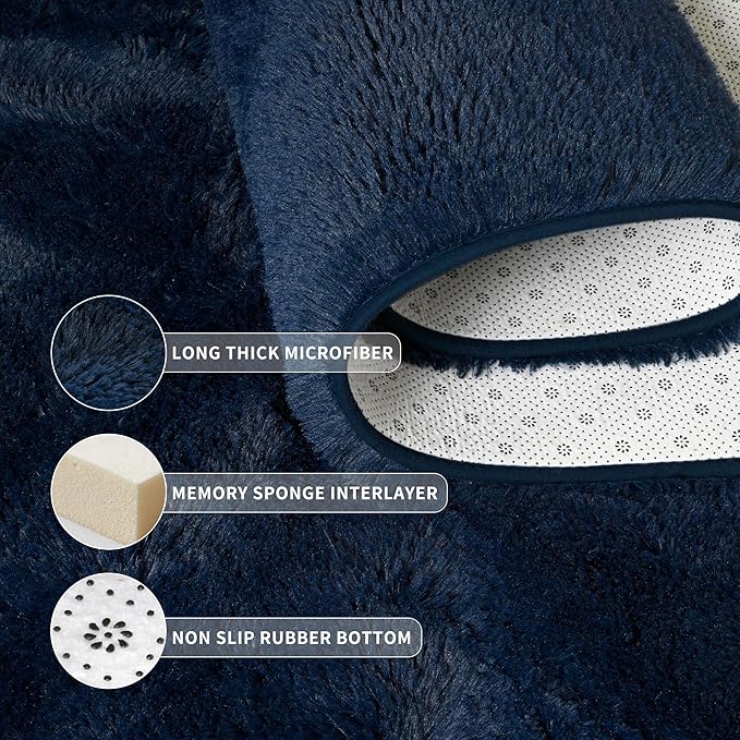Tepook Soft Fluffy Rugs for Living Room, 5x8 Shaggy Area Rug for Bedroom, Modern Shag Rug Fuzzy Carpets for Kids, Plush Indoor Nursery Home Decor Rug with Non-Slip Bottom, Navy Blue