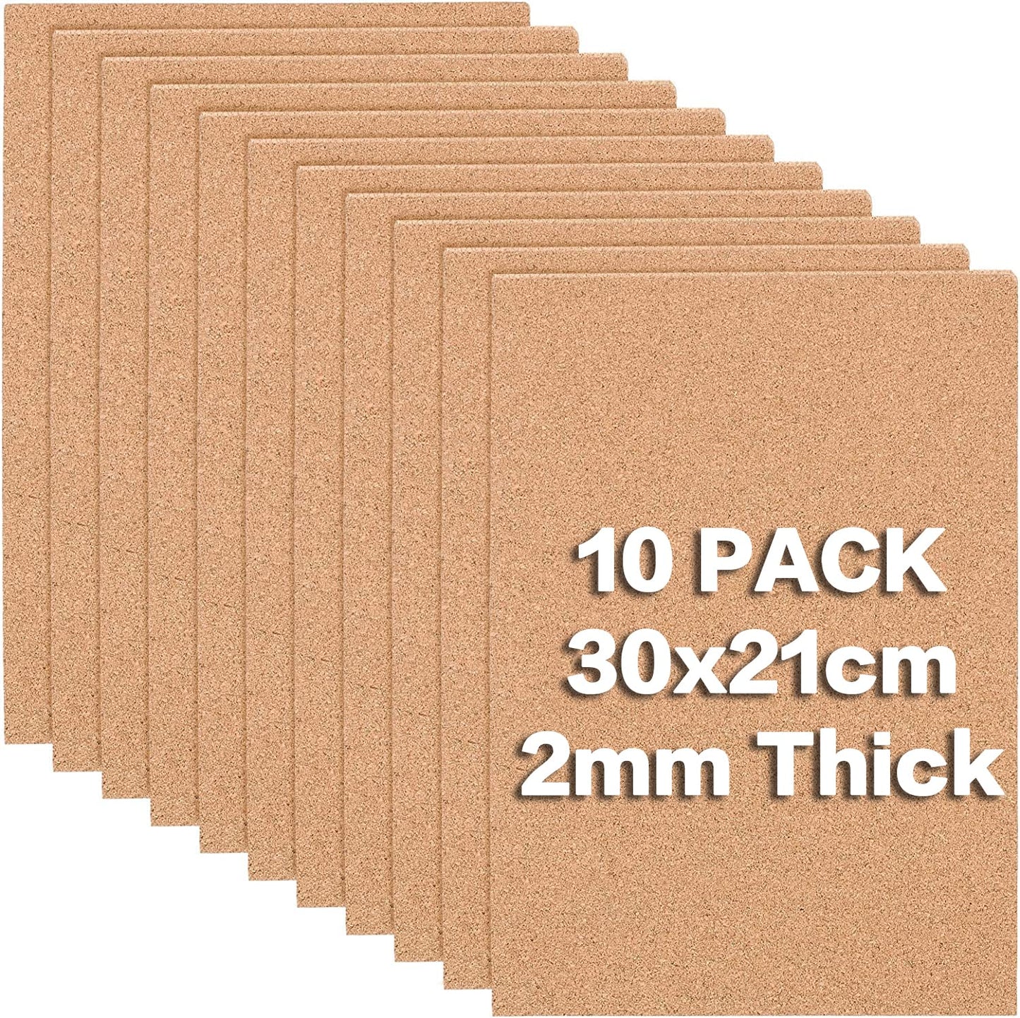 BENECREAT 10-Pack A4 Cork Sheets (2mm Thick) - Rectangle DIY Tiles for Coasters, Wall Art, Bulletin Boards (11.6x8.2)