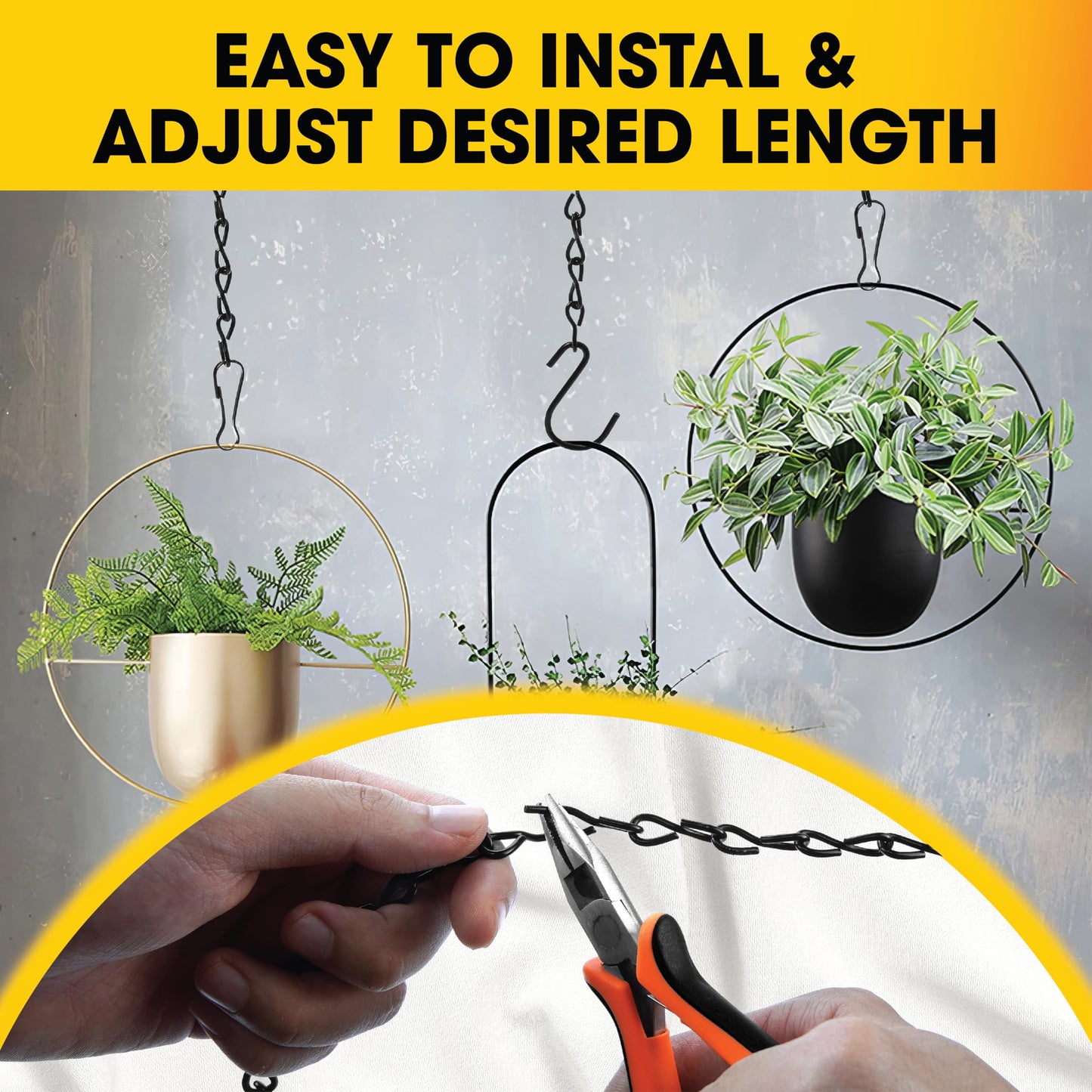 [Upgraded] 79” Black Electroplated Steel Hanging Chain with S-Hooks, Snap Hooks, Ceiling Hooks & Pliers, 33LBS Load Capacity, Adjustable Length for Hanging Bird Feeders, Planters, Lanterns, Billboards