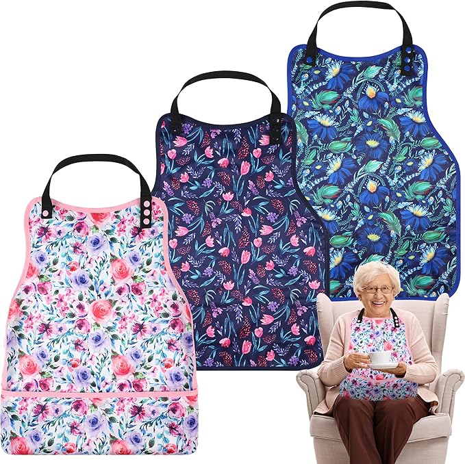 Adult Bibs-3 Pcs Washable Clothing Protector with Upgraded Crumb Catcher