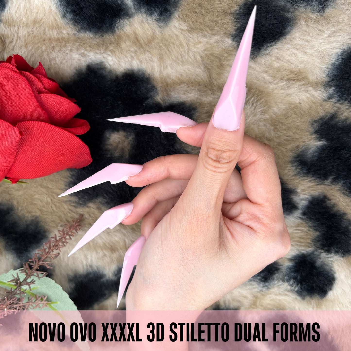 NOVO OVO XXXXL Dual Nail Forms Stiletto - 140Pcs Mechanical Dragon Claw Polygel Molds, 3D 4XL Extra Long Reusable Upper Forms for Sandwish Acrylic Extension (14 Sizes, 60mm Clear PMMA Scale)