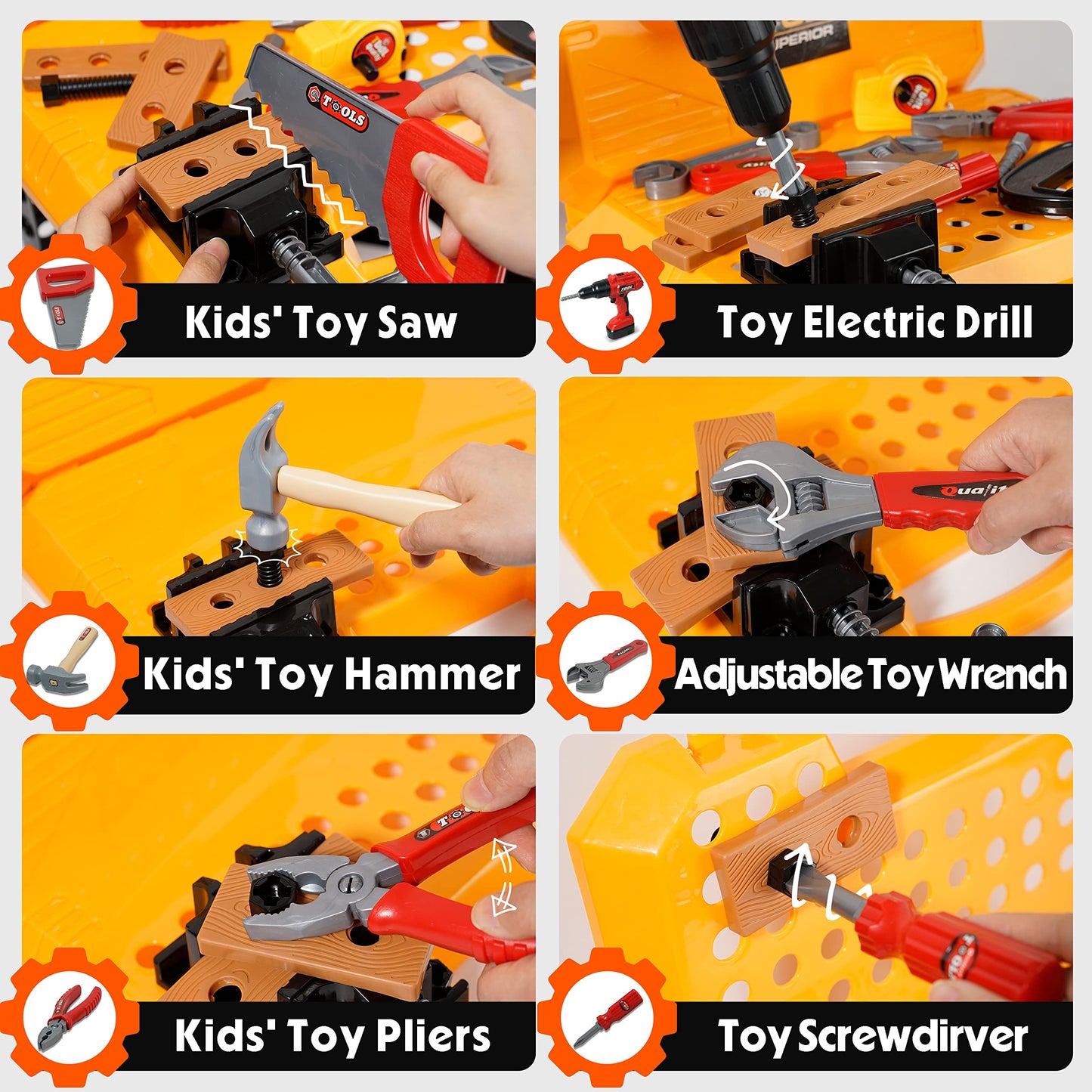 Toy Choi's 82pcs Kids Tool Bench Toy for Age 2-4 - Construction Kid Tool Set Toddler Workbench with Realistic Tools Electric Drill, Build a Tool Bench for Kids Ages 3-5 4-7