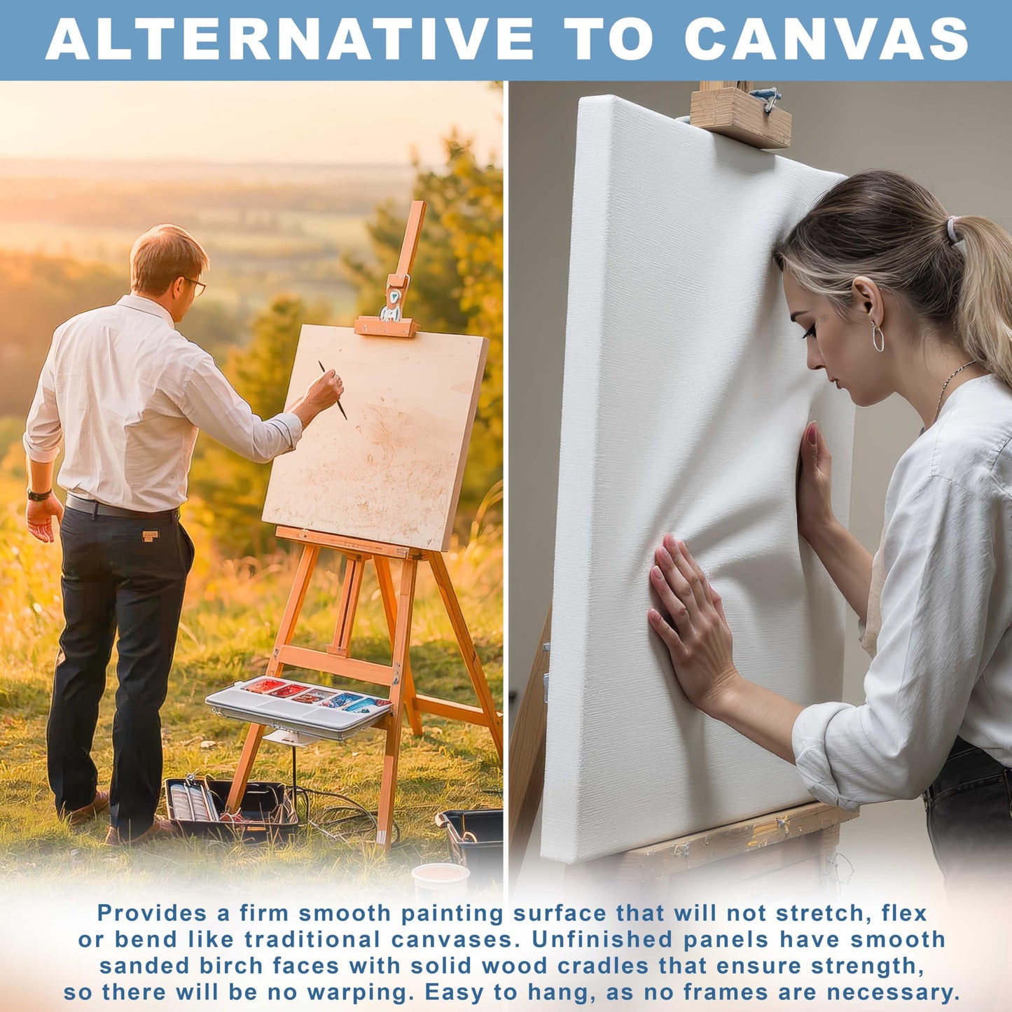 U.S. Art Supply 09" x 12" Unfinished Cradled Wood Panels for Painting, Studio 3/4" Deep (4 Pack) - Artist Depth Birch Wooden Wall Canvases - Mixed-Media Craft, Acrylic, Oil, Encaustic, Paint Pouring