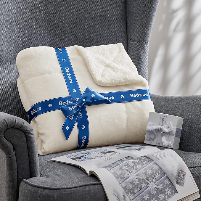 Bedsure Sherpa Fleece Blankets King Size for Bed - Thick and Warm, Soft Fuzzy Plush King Blanket for Winter, Cream, 108x90 Inches