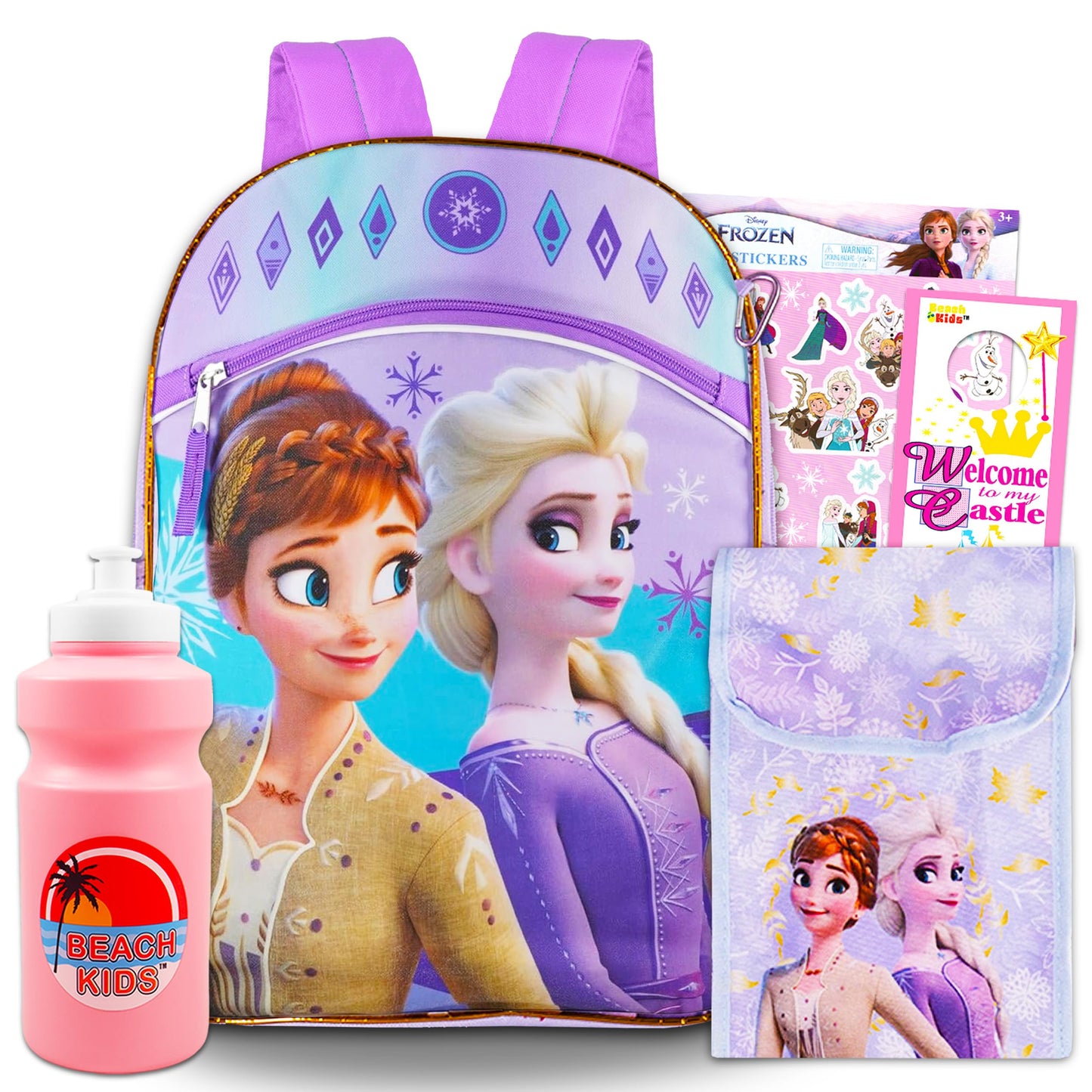 Frozen 16" Backpack and Lunch Box Set: Disney Elsa & Anna School Supplies Bundle