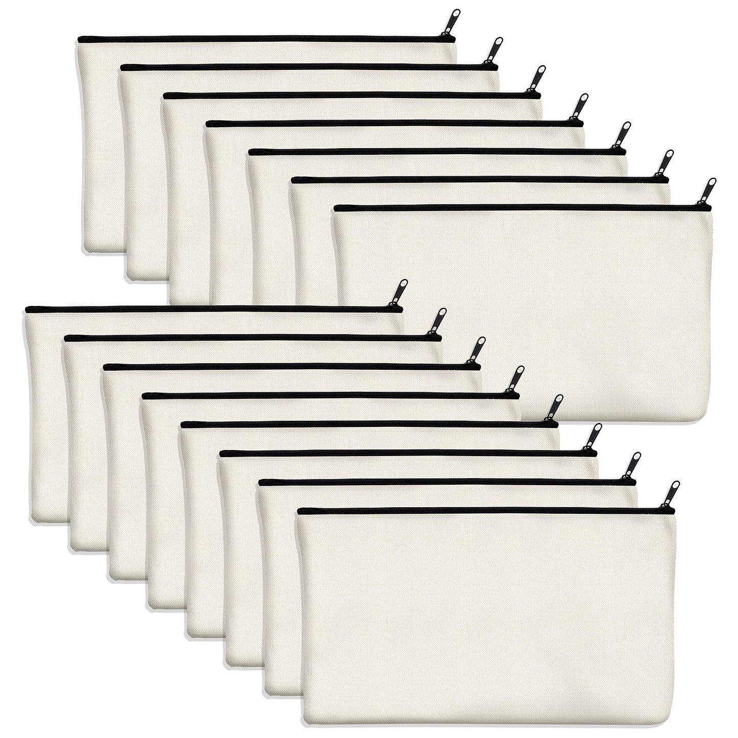 Vantasii 15 Pack Blank Cotton Canvas DIY Craft Zipper Bags Pouches Pencil Case for Makeup Cosmetic Toiletry Stationary Storage (off white, 8.3” x 4.7”)