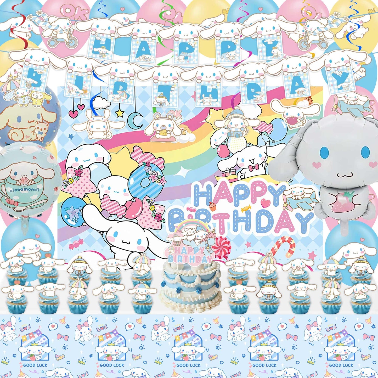 Birthday Party Decorations, Party Supplies Include Banner, Backdrop, latex Balloons, Hanging Swirls, Foil Balloon, Cake Cupcake Toppers, Tablecloth