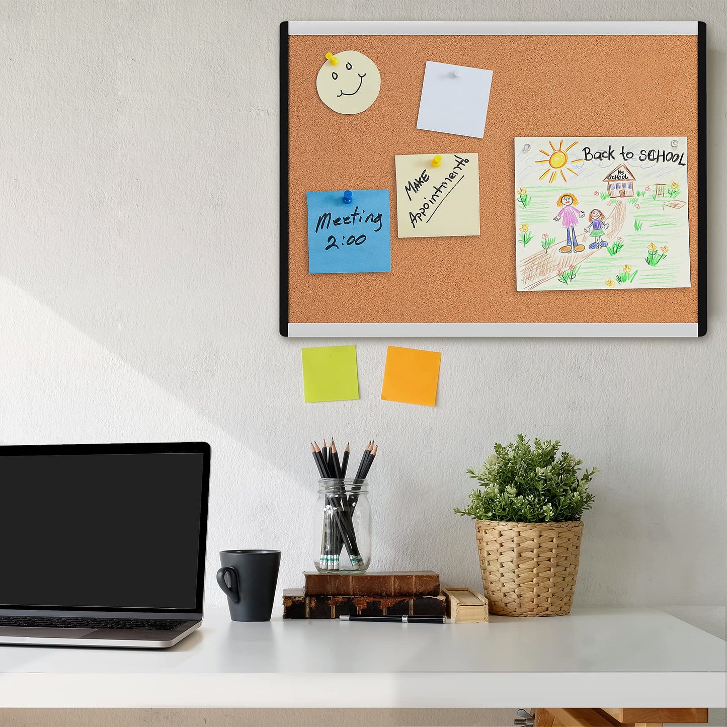 Amazon Basics Cork BulletinBoard, 23" x 17", Pin Board for Office & Home with Aluminum/Plastic Frame, 3 Pack