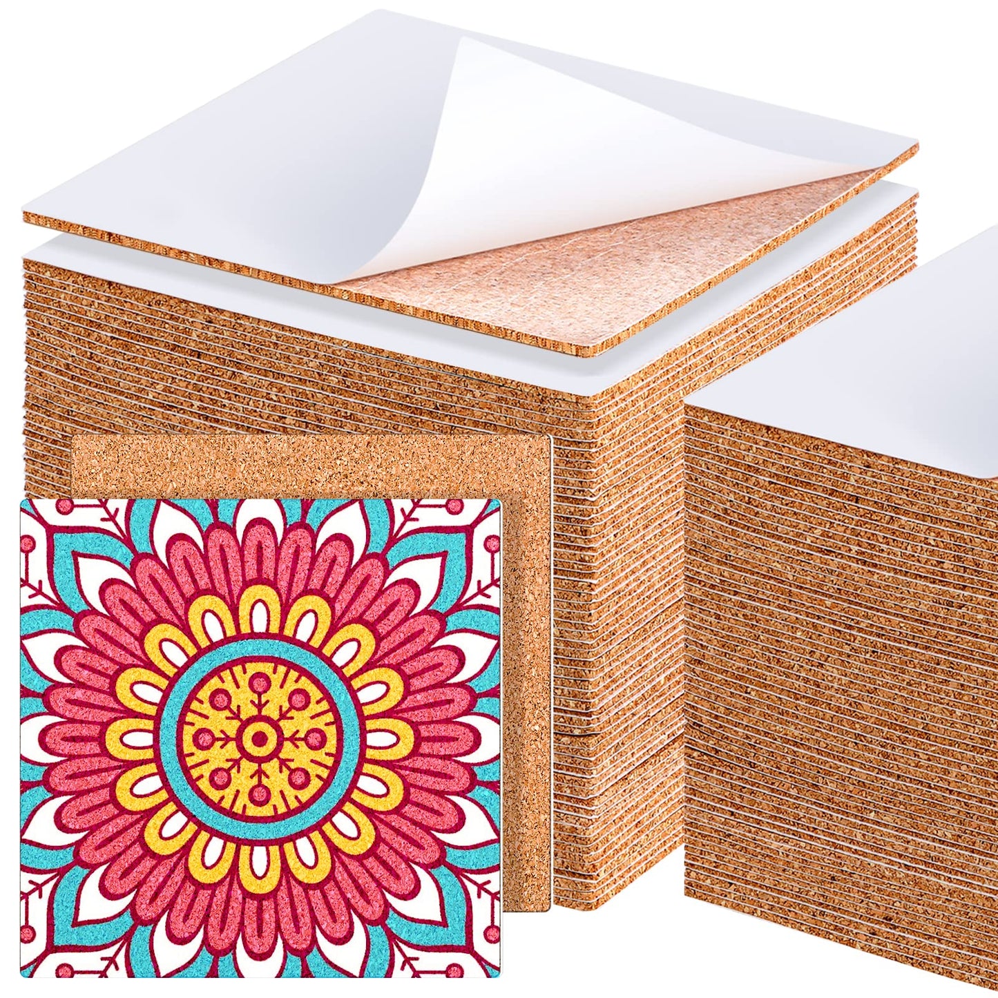 Chunful 60 Pcs Self Adhesive Cork Squares 6" x 6" Cork Backing Sheets for Coasters DIY Ceramic Tiles, Mat, Mini Wall Board, 2 mm Thick