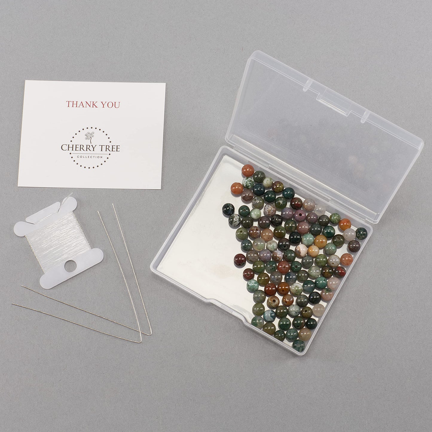 Cherry Tree Collection | 100PCS 6mm Indian Agate Gemstone Round Beads for Jewelry Making | Includes Storage Box, Elastic String, and Needles