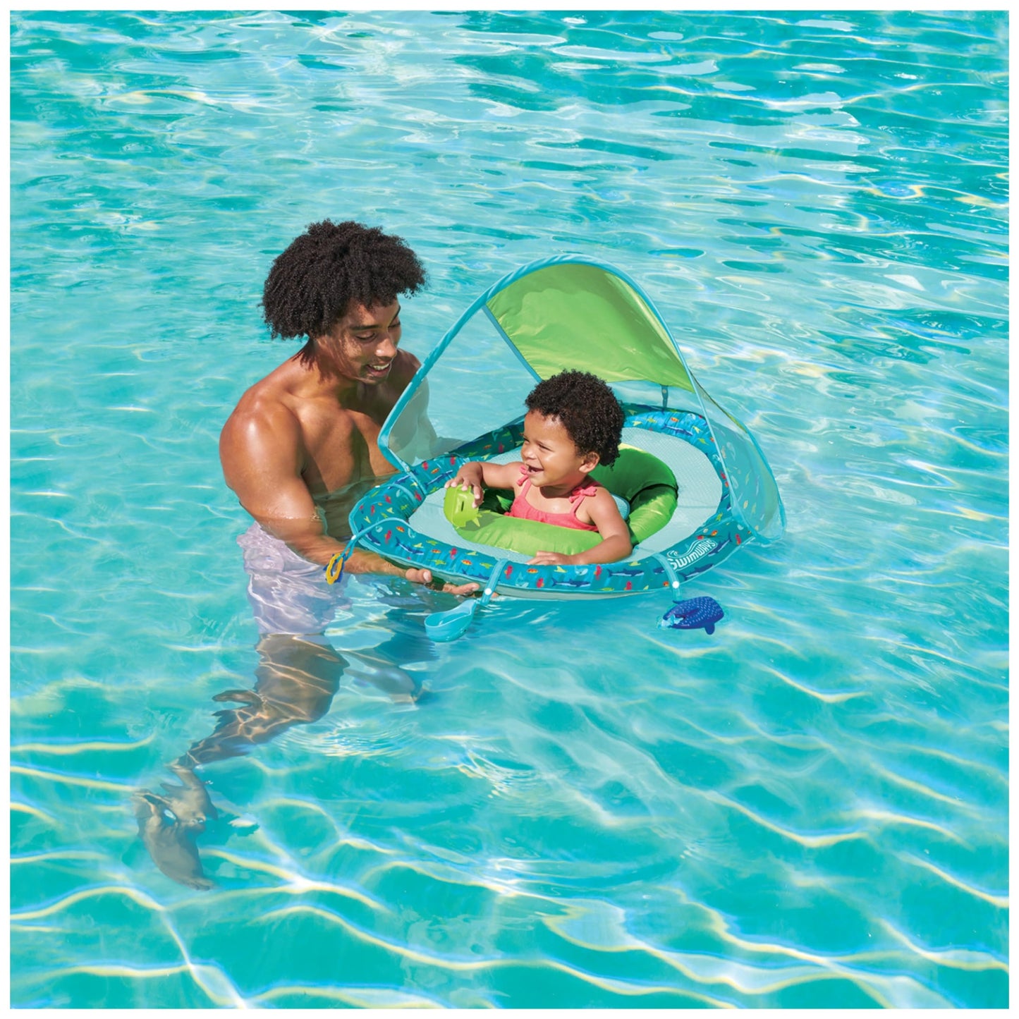 SwimWays Baby Spring Float Splash N Play, Baby Pool Float with Canopy, Swimming Pool Accessories for Kids 9-24 Months