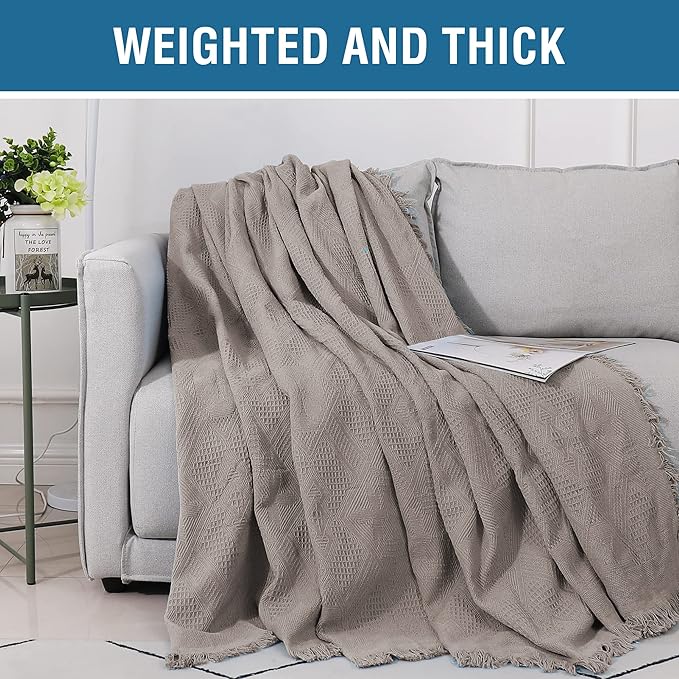 H.VERSAILTEX Cotton Sofa Covers Couch Cover Sofa Slipcover for Most Shape Sofas, Feature Thick Woven Jacquard Seamless with Tassels, Multi-Use Decorative for Couch (Large: 71" x 102", Sand)