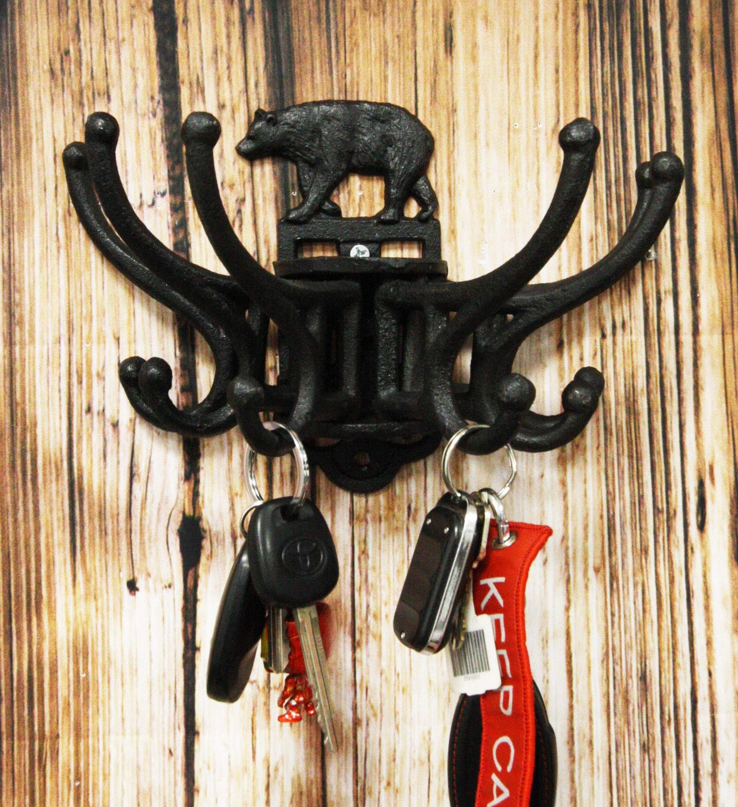 Ebros Cast Iron Rustic Forest Black Bear Free Spinning Movable Hanging Wall Hooks 9" Wide Western Bears Themed Mount Hook for Coats Hats Keys Leashes Backpacks Cabin Lodge Country Accent Decor