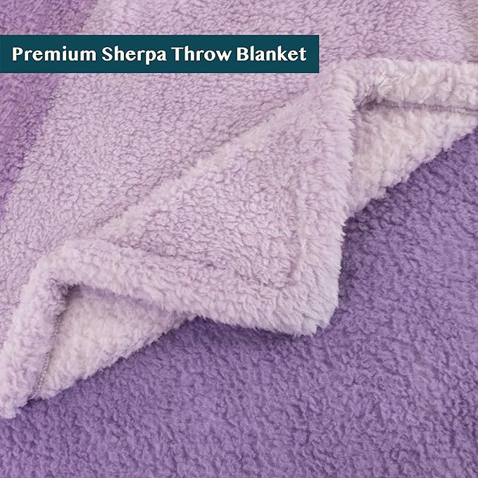 PAVILIA Fluffy Sherpa Throw Blanket Ombre | Gradient Plush, Soft, Fuzzy, Decorative Accent Throw Blanket for Couch Sofa Bed | Cozy Warm Decorative Furry Faux Fur Blanket, 50x60 Inches Purple