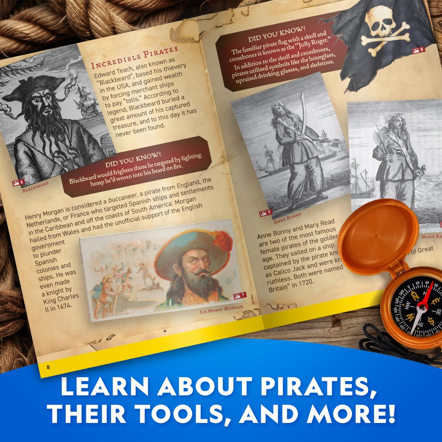 National Geographic Pirate Adventure Activity Kit – Dig for Treasure, Make a Pirate Hat & Map, Includes Spyglass, Compass, Replica Doubloon & Pyrite, STEM Toys, Telescope for Kids