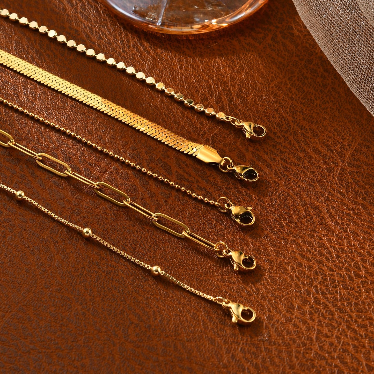 Striviio Gold Bracelets for Women, 14K Gold Plated Stackable Bracelet Stack Set Adjustable Charm Paperclip Chain Snake Link Layered Waterproof Jewelry Sets Gifts
