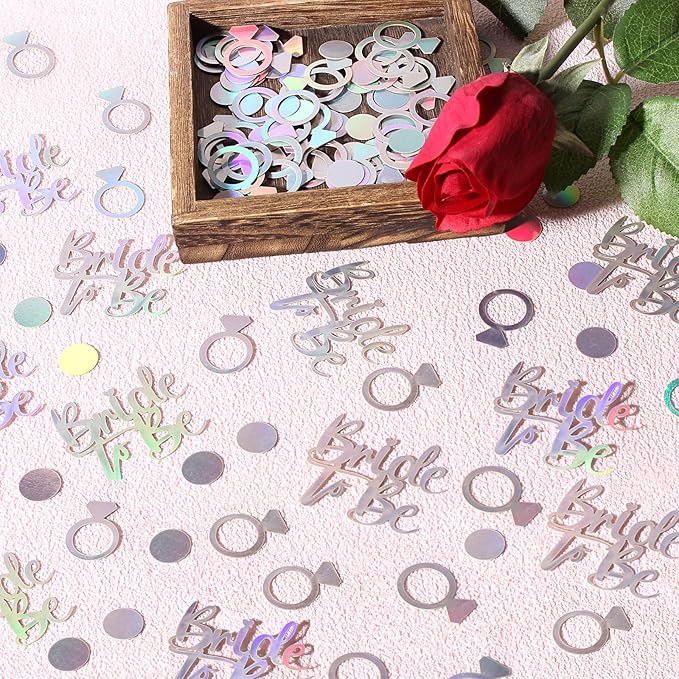 230PC Wedding Confetti Bridal Shower Decorations Bride To Be Ring Confetti Scatters Suitable for Iridescent Themed Bachelorette Engagement Hen Party Decor