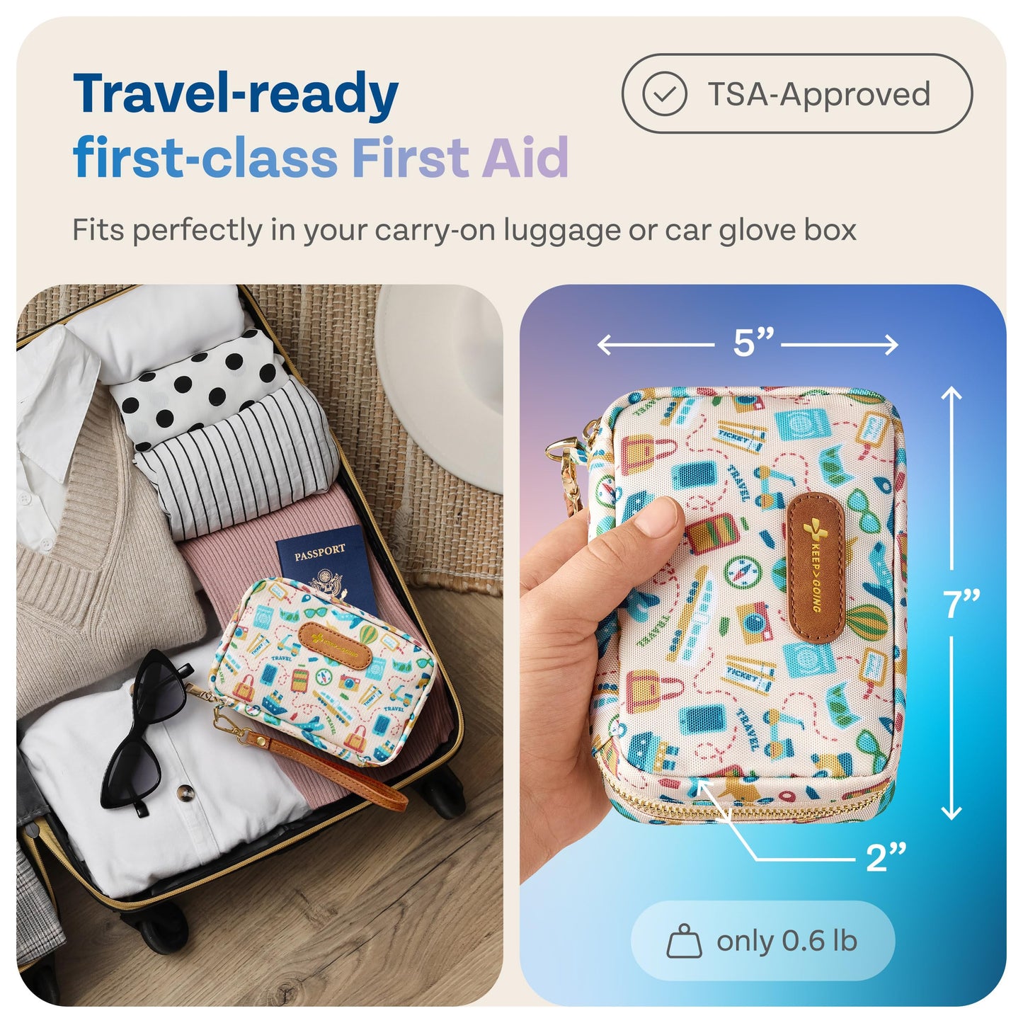 KeepGoing Travel First Aid Kit for Car, Home, Hiking, Camping and Outdoor Emergencies - First Aid Kit Travel Size TSA-Approved