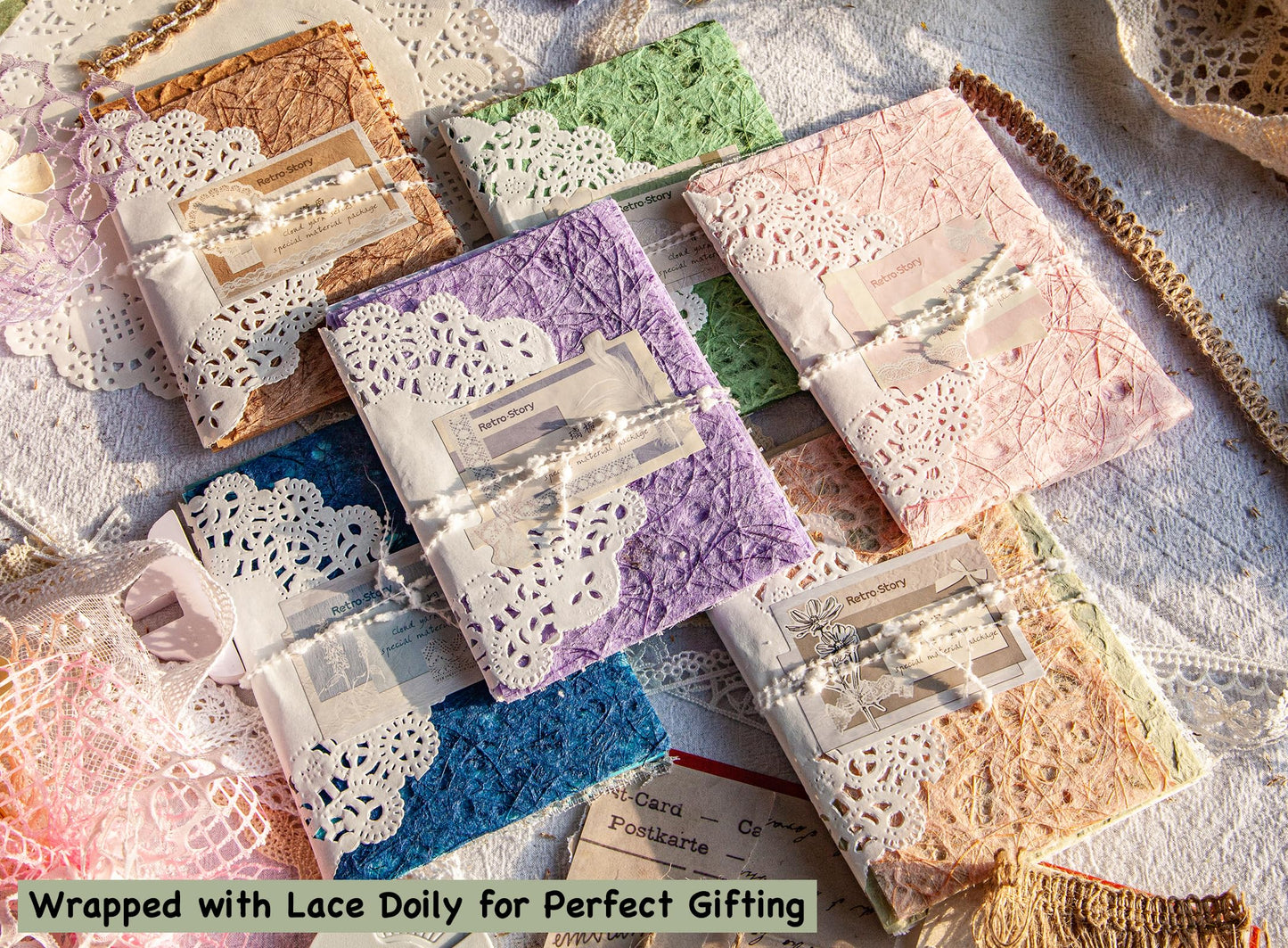 96 Sheets Textured Scrapbook Paper and Mesh Fabric Assorted Set - 6 Pack Mixed Special Paper for Scrapbooking Planner Bullet Junk Journal Supplies Mixed Media Collage Card Embellishments 3.9x5.5 Inch