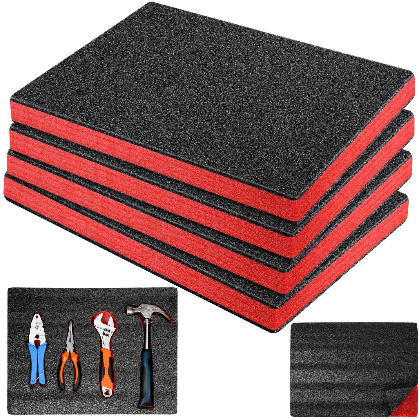 Outus 4 Pcs Cuttable Polyurethane Foam Pads Craft Foam Insert for Cases Packing Padding Camera Toolbox Storage(16 x 12 x 1 Inch,Red, Black)