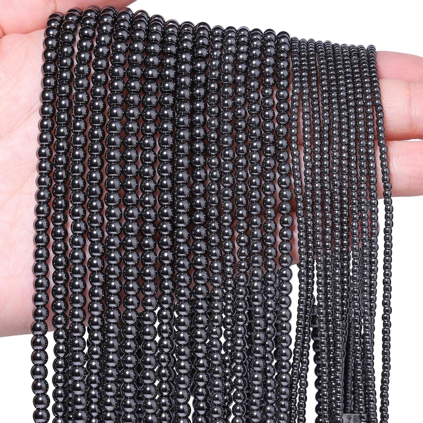 Songxi 90pcs 4mm Black Hematite Natural Round Stone Beads for Jewelry Making, Smooth Loose Small Gemstone Beads for Bracelets Necklace, Chakra Stones with Energy Power