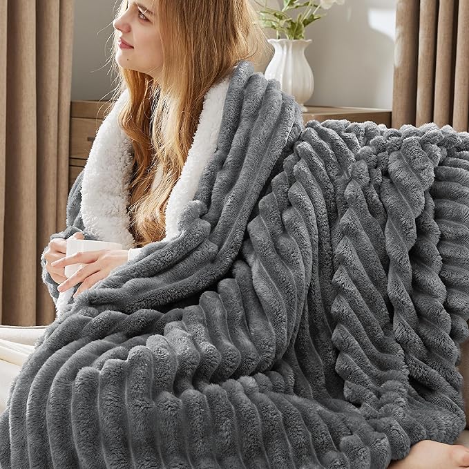 Bedsure Sherpa Blanket King Size for Bed - Super Soft, Cozy Fleece Thick Warm Blanket for Winter, GentleSoft Home Room Decor, Dark Grey, 108x90 Inches