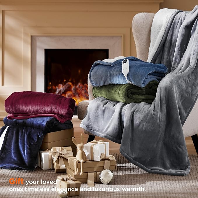 Bedsure Heated Blanket Throw Blanket - Fast Heating Electric Blanket, GentleSoft Flannel Heated Throw with 4 Time Settings, 6 Heating Settings, Warm Gifts for Grandma (50x60 inches, Grey)