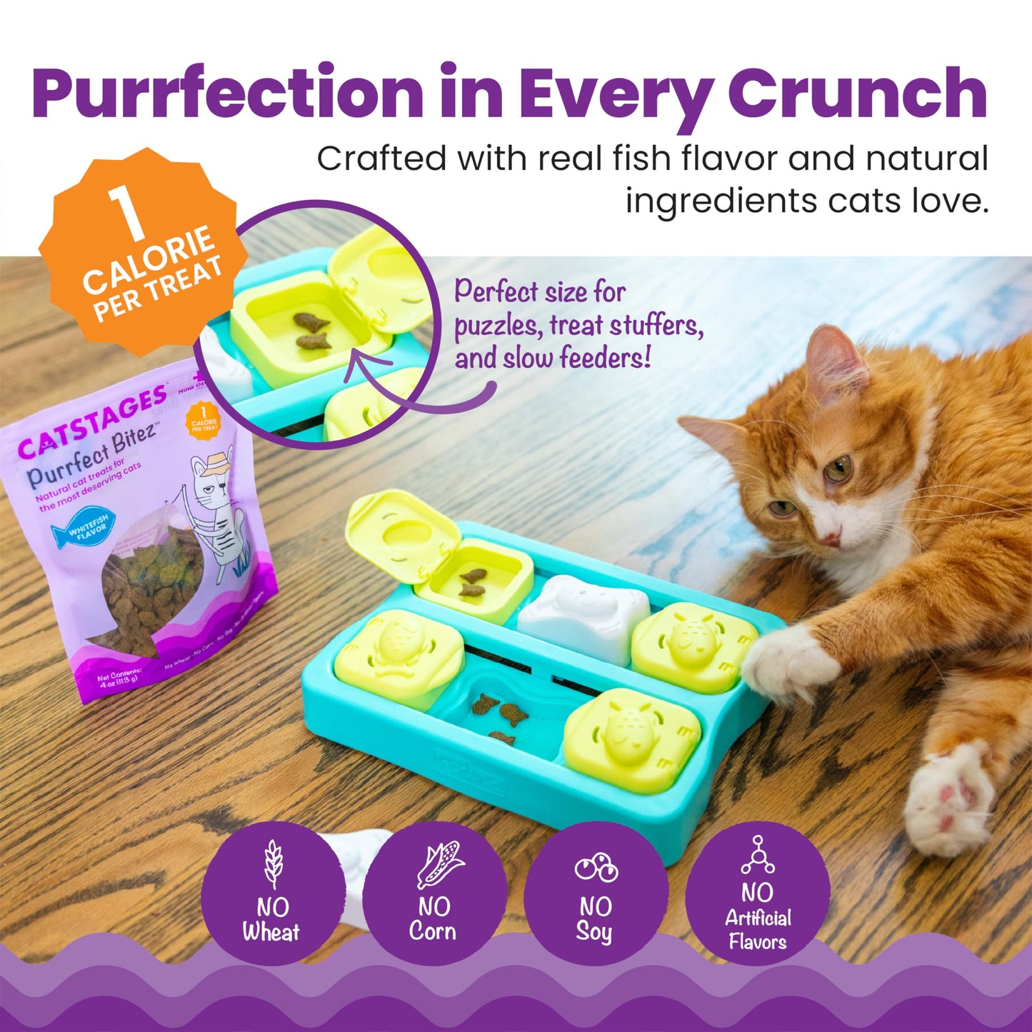 Catstages New Kitten Bundle – Slow Feeder Bowl, Purr Pillow, Strawbabies Catnip Toys, Kitty Cube Puzzle Toy & Whitefish Purrfect Bitez Treats