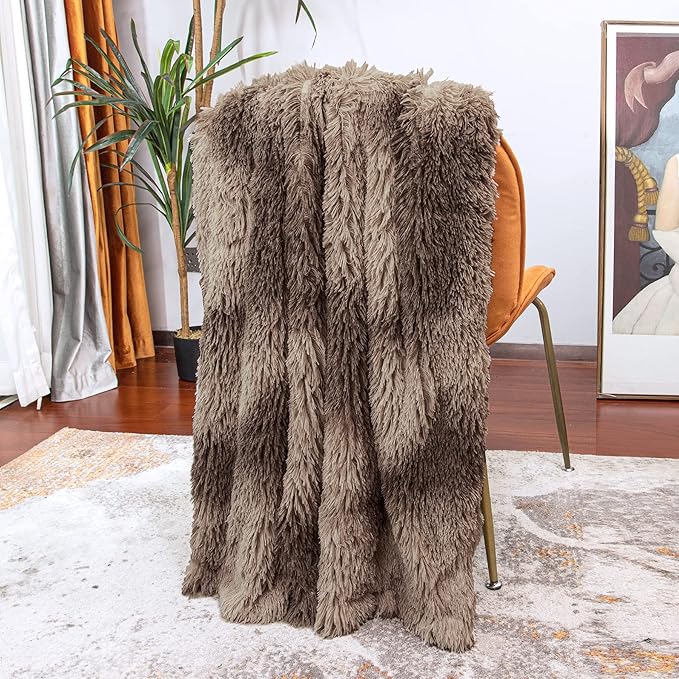 Tuddrom Decorative Extra Soft Faux Fur Blanket Queen Size 80" x 90",Solid Reversible Fuzzy Fluffy Plush Fleece Comfy Microfiber Fur Blanket for Couch Sofa Bed,Tie DyeBrown