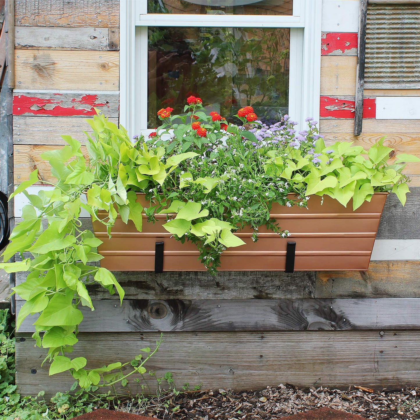 Achla Designs C-21C Plated Flower Box, Window Flowerbox Planter, Large, Copper