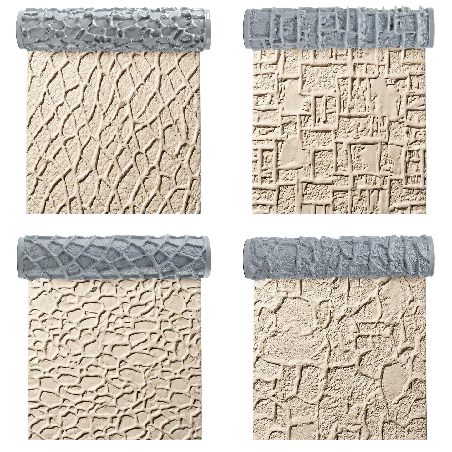 Warmtree 4 Pcs Terrain Texture Roller Set Polymer Clay Texture Roller for DIY Modeling Scenic Terrain Wall Road Model Miniatures Landscape