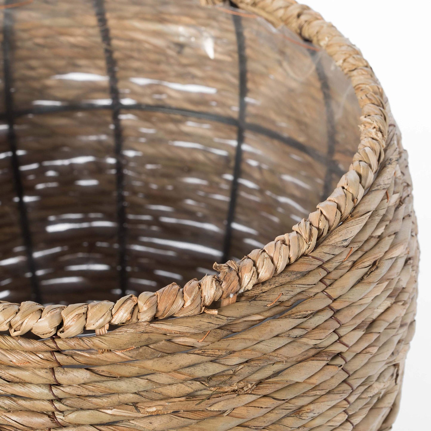 Woven Round Flower Pot Planter Basket with Leak-Proof Plastic Lining - Medium