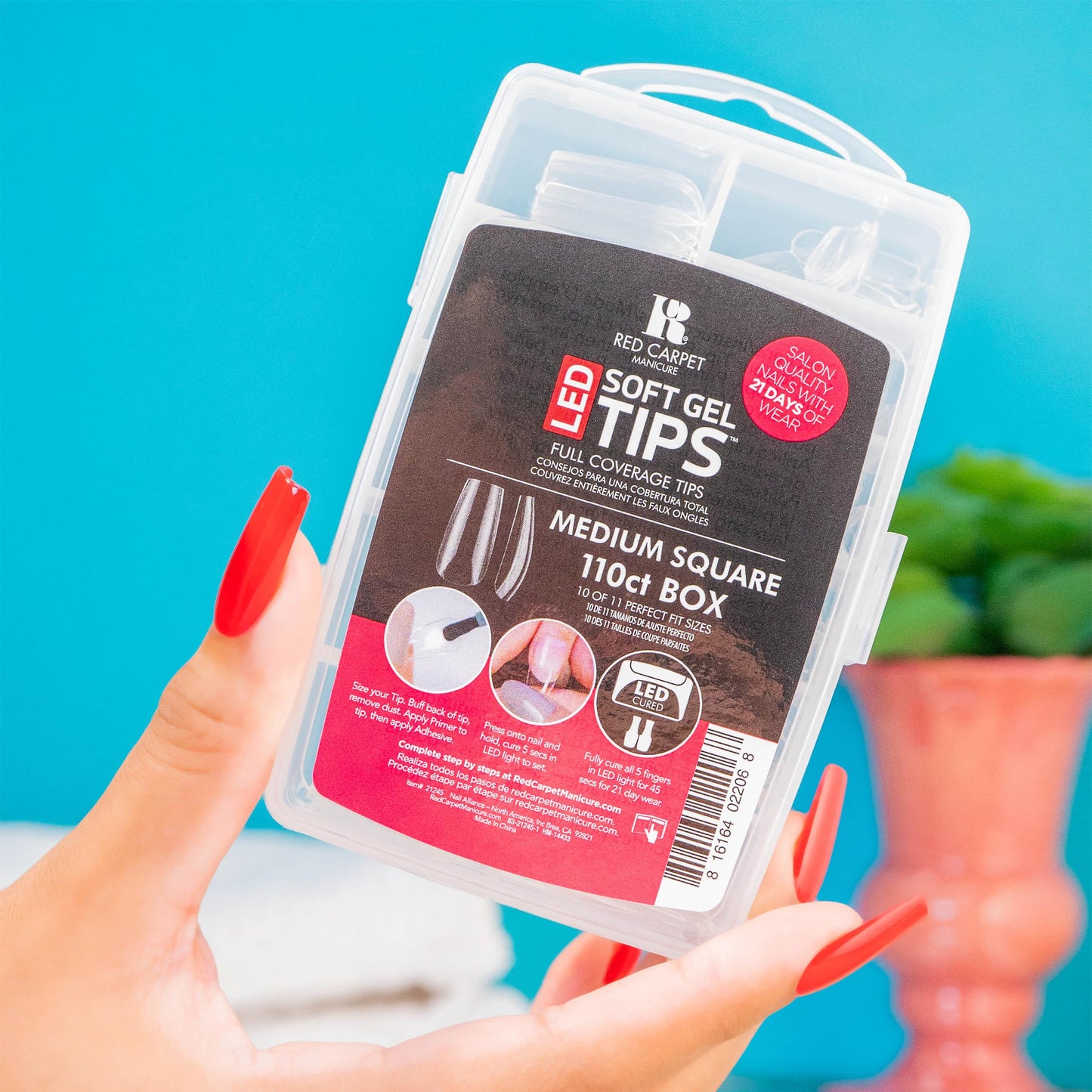 RC Red Carpet Manicure Soft Gel Tips - Full Coverage, Flexible, Break-Resistant, 21-Day Wear, UV/LED Cured Gel Adhesion for Natural Look (Medium Coffin, 110 Count)