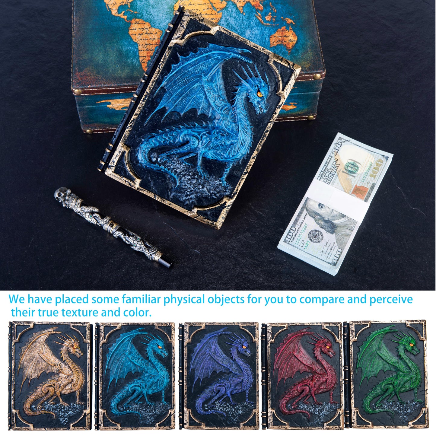 Handmade Flying Dragon Embossed Journal,Resin Engraving Notebook,Lined Paper,Hardcover Travel Notepad for Writing,Sketchbook,Collection,Gift,Decoration Diary for Man Woman A5 Size (New blue flying dragon)