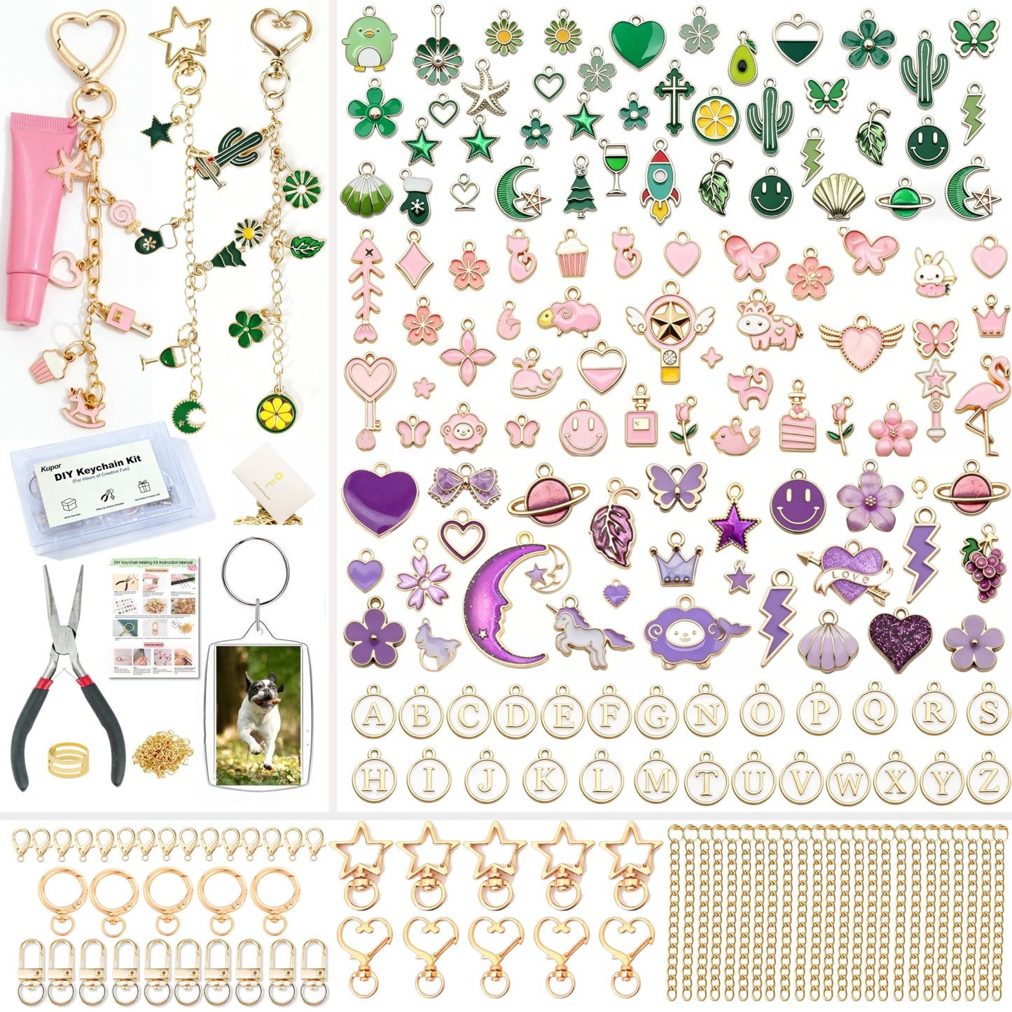 Kupor 342Pcs DIY Keychain Making Kit – 25 Keychains, Storage Box & Instruction,Great for Crafting Bag Charms, Keychain Charms Ideal for Craft Lovers (Eco-Friendly Materials) & Gift Shoppers
