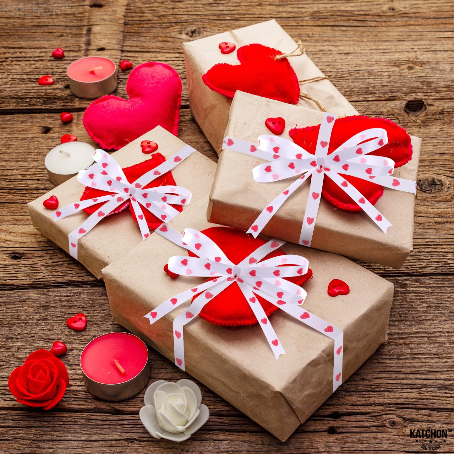 KatchOn, Red Heart Ribbon for Crafts - 100 Yards | Red Heart Curling Ribbon for Valentines Day Decorations | Valentines Ribbon | Bridal Shower Decorations, Happy Anniversary Decorations