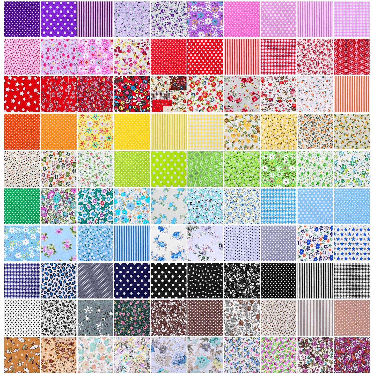Kifmurase 100 Pieces 10 x 10 Inches Cotton Fabric Squares, Precut Quilting Fabric Bundles Layer Fat Floral Patchwork Fabrics for DIY Crafts Sewing Beginners Cloths Handmade