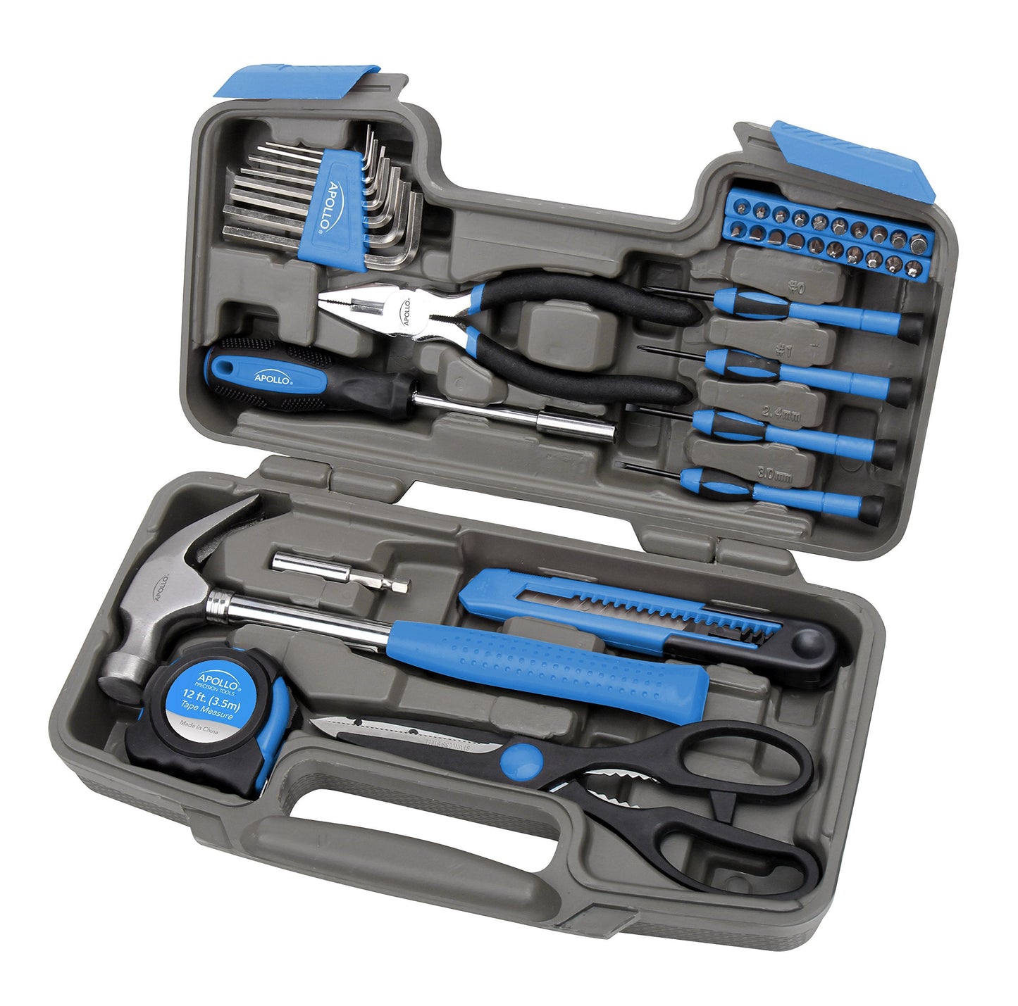 Apollo Tools Original 39 Piece General Household Tool Set in Toolbox Storage Case with Essential Hand Tools for Everyday Home Repairs, DIY and Crafts. Blue - DT9706 BL